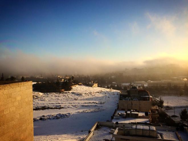 A snowy view from the ACOR patio. Photo by former fellow Blair Heidkamp.