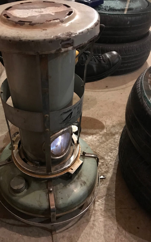 Aladdin-brand gas heater at café Kawon, Madaba.