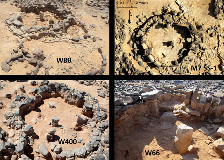 Four main structures at Wisad Pools. (Photos by Yorke Rowan, upper and lower left; Austin Chad Hill, upper right; Gary Rollefson, lower right.)